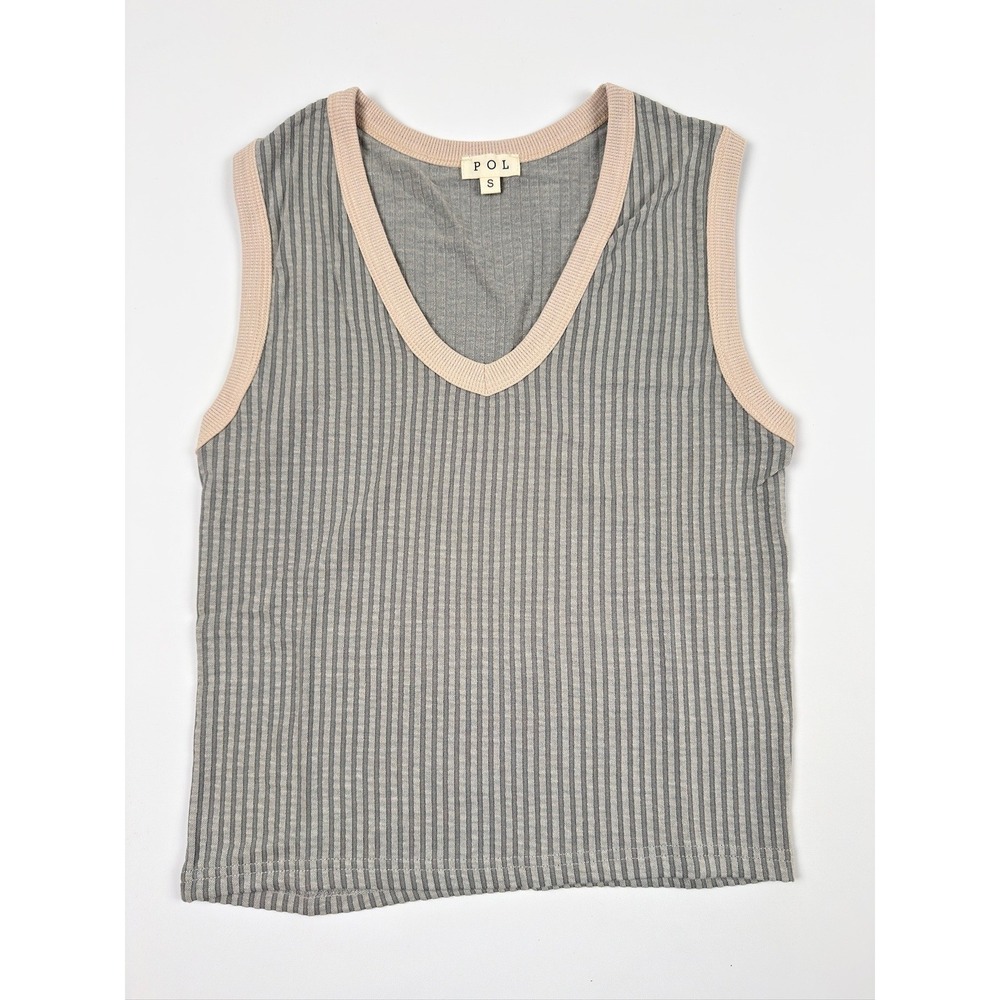 POL Chic Contrast Sleeveless Knit Top Light Gray Small New Without Tags